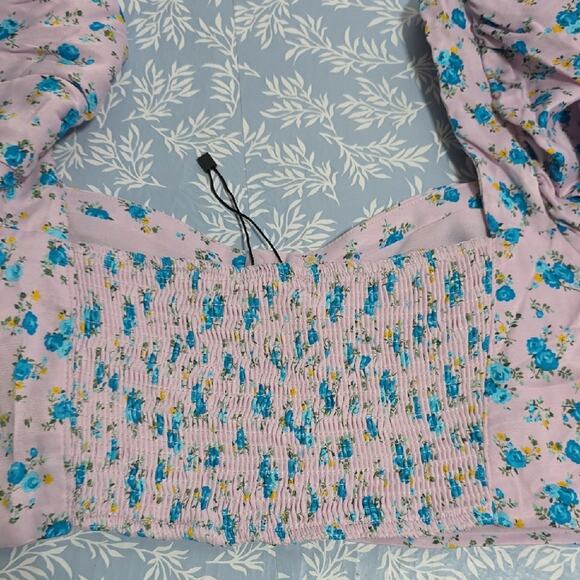 Zara Sz XXL Floral Cropped Babydoll Coquette Feminine NWOT Lined Puff Sleeve Top - Picture 7 of 14